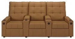 Poltrona de Cinema Reclinável 3 Lugares Baú USB Mallie FH9 PU Caramelo