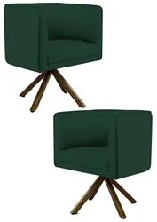 Kit 2 Poltronas Decorativas Base Giromad Madeira Betina C-117 Linho Ve