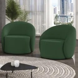 Poltrona Sala Decorativa Redonda Kit 2 Steve Veludo Verde I01  - Mpoze