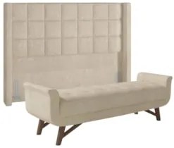 Cabeceira Cama Box Queen 160cm Pisa e Recamier Neville Z37 Boucle Bege