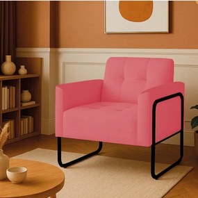 Poltrona Sala Industrial Alta Tubo Preto Elisa Suede D03 - D'Rossi - Rose