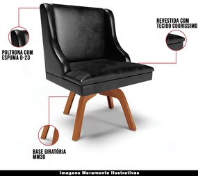 Kit 4 Cadeiras Decorativas Sala de Jantar Base Giratória de Madeira Firenze PU Preto Brilho/Natural G19 - Gran Belo