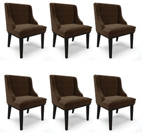 Kit 06 Cadeiras de Jantar Liz Suede Base Fixa Madeira Preto - D'Rossi - Marrom