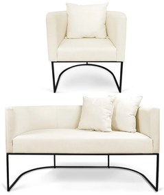 Kit 01 Namoradeira 02 Lugares e 01 Poltrona Paola Linho Base Metálica Preto D03 - D'Rossi - A19 Grosso Bege