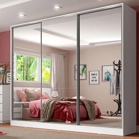 Guarda-Roupa Casal 100% MDF Madesa Royale 3 Portas de Correr de Espelho Branco Cor:Branco