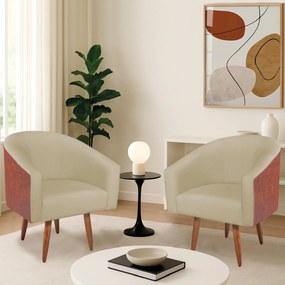 Kit 2 Poltronas Jade Decorativa Moderna Sala de Estar Quarto Escritório Conforto Pés Palito Corano Nozes e Suede