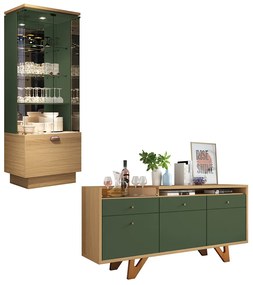 Conjunto Decorativo Cristaleira e Buffet Aparador Peggy/Noeli Freijó/Verde Pistache G26 - Gran Belo