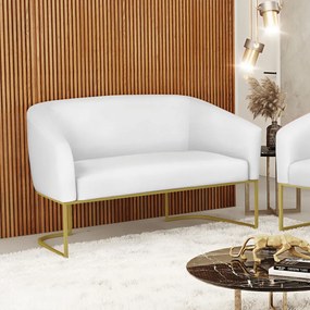Sofá 2 Lugares Namoradeira Industrial Dourado Stella Sintético D03 - D'Rossi - Branco