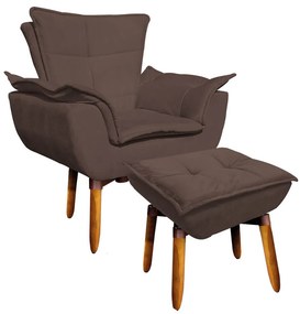 Kit Poltrona Opala Com Puff Opala Suede Base Giratoria Pés Palito D03 - D'Rossi - Marrom