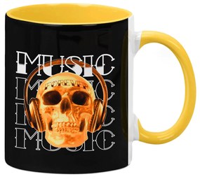 Caneca Caveira Skull Music Forever com Alça Amarela