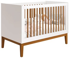 Berço Mini Cama Noah Wood com Pés Square Mel - Branco Fosco
