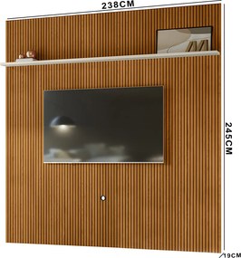 Painel TV 75 Pol 238cm Ripado para Sala Kalven M20 - D'Rossi - Cinamomo e Off White