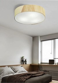 Plafon Luminária de teto decorativa para casa, Md-3076 nórdicas em tecido e madeira 3 lâmpadas com difusor em poliestireno - Algodão-Crú