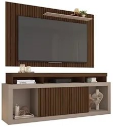 Rack Bancada Com Painel Para TV 65 Pol. Ripado Krome C01 Fendi/Havana