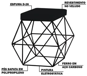 Kit 2 Puffs Decorativo Sala de Estar Base Preto Trixie Veludo Preto G41 - Gran Belo