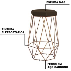 Banqueta Decorativa Rubel Base Gold Suede Marrom G41 - Gran Belo