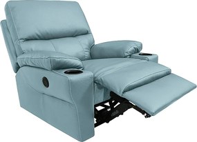 Poltrona do Papai Sala de Cinema Mia Reclinável Retrátil Power Elétrico Base Fixa Couro Azul Celeste G40 - Gran Belo