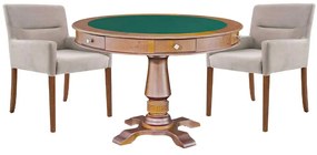 Mesa de Jogos Carteado Victoria Redonda Tampo Reversível Amêndoa com Kit 2 Cadeiras Vicenza Nude G36 G15 - Gran Belo