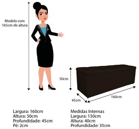 Calçadeira Estofada Manchester 160 cm Queen Size Corano Marrom - ADJ Decor
