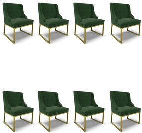 Cadeira Sala de Jantar Industrial Dourado Kit 8 Liz Suede D03 - D'Rossi - Verde