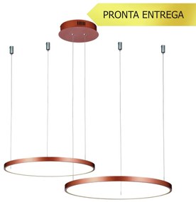 Pendente Orlo Mix Anel Redondo Duplo Ø50Cm Led 45W 3000K Bivolt Cobre... (CB-M = Cobre)