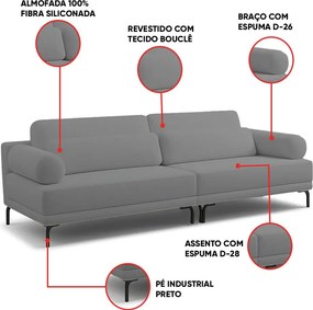 Sofá 3 Lugares Living 234cm Pé Ferro Romeu Bouclê Cinza Escuro K01 - D'Rossi