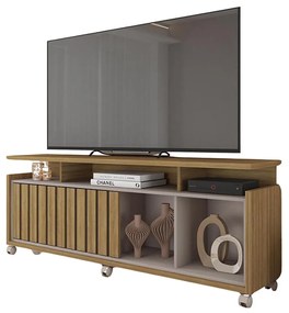 Rack TV 70 Pol 160cm Bancada com Rodízio Sala Thaissa Bege Amarelado/Cinza C01 - D'Rossi