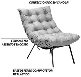 Poltrona Decorativa Sala de Estar Abel Base de Ferro Preto Linho Cinza G41 - Gran Belo