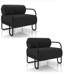 Poltrona Sala de Estar Industrial Preto Kit 2 Ameli Veludo K01 - D'Rossi - Preto