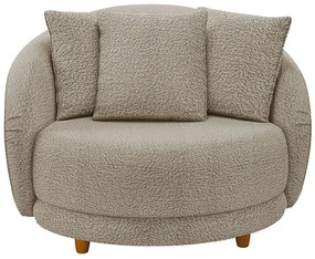 Poltrona Galáxia Pés Madeira Base Fixa com Almofadas Boucle Bege G45 - Gran Belo
