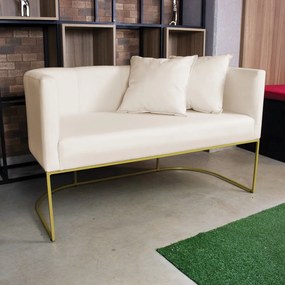 Namoradeira Paola 02 Lugares Linho Base Metálica Dourado D03 - D'Rossi  - A27 Areia