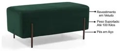 Kit 2 Puffs Decorativos 90cm Base Aço Status C-303 Veludo Verde Musgo