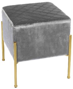 Puff Banqueta Industrial Dourada Lice Veludo Tresse Cinza E02 - D'Rossi
