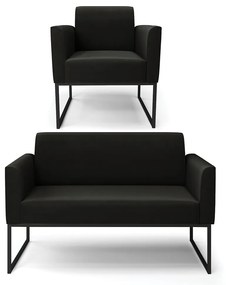 Sofá Namoradeira com Poltrona Base Industrial Preto Marisa Suede D03 - D'Rossi - Preto