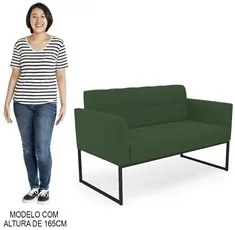 Sofá Namoradeira e 2 Poltronas Base Industrial Preto Ana Veludo Verde