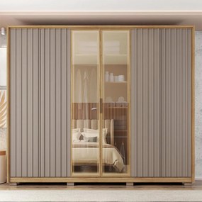 Guarda Roupa Casal Laguno 6 Portas de Bater com 4 Gavetas  Ripado MDP Buriti/Fendi G11 - Gran Belo