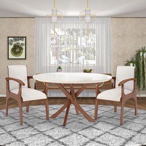 Kit 4 Cadeiras Decorativa Sala de Jantar Madeira Maciça Pedri com Braço Linho Off White/Imbuia G42 - Gran Belo