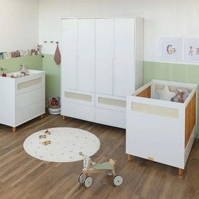Kit Quarto Infantil Ollie - Berço Mini Cama + Cômoda 3 Gavetas + Guarda-Roupa 4 Portas - Branco Fosco - Kit Quarto Infantil Ollie - Berço Mini Cama + Cômoda 4 Gavetas + Guarda-Roupa 4 Portas - Branco Fosco