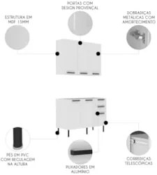 Armário Cozinha e Balcão Para Pia 120cm Zaya Branco T01 - Mpozenato