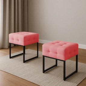 Puff Sala Decorativo Industrial Kit 2 Elisa Suede D03 - D'Rossi - Rose