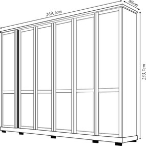 Guarda Roupa Casal Magno 6 Portas de Bater 4 Gavetas e LED MDF Freijo G11 - Gran Belo