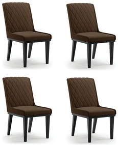 Cadeira Sala de Jantar Base Madeira Preto Kit 4 Sofia Suede Azul Marinho D03 - D'Rossi - Marrom