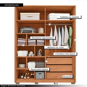 Guarda Roupa Orbit Solteiro com 4 Portas de Bater e 3 Gavetas Freijo/OffWhite G11 - Gran Belo