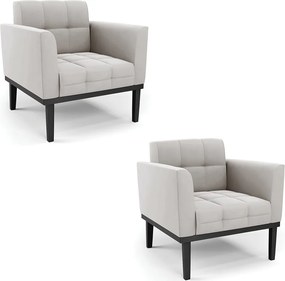 Kit 2 Poltronas Decorativas Karen Pés Fixo em Madeira Preto Veludo Cinza G19 - Gran Belo