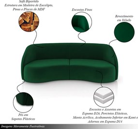 Sofá Decorativo Sala de Estar Bipartido 288cm Clarke Veludo Verde G45 - Gran Belo