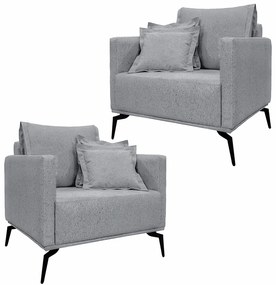 Kit 2 Poltronas Decorativas Pés em Aço Stagno Linho Cinza G63 - Gran Belo
