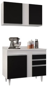 Kit Armário Aéreo e Balcão de Cozinha Lavanderia Aurora com Tampo 100 cm - D'Rossi - Branco e Preto
