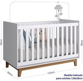 Berço Retrô Infantil com Pés Retrô e 2 Regulagens - Branco