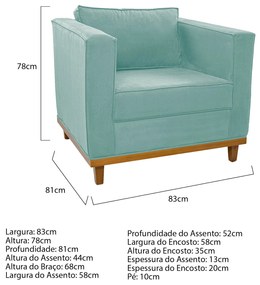 Kit Sofá 2 Lugares e Poltrona Europa Suede Azul Tiffany ADJ Decor