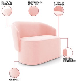 Sofá Namoradeira com Poltrona e Puff Orgânico Sala Malu Suede M11 - D'Rossi - Rosa Bebê